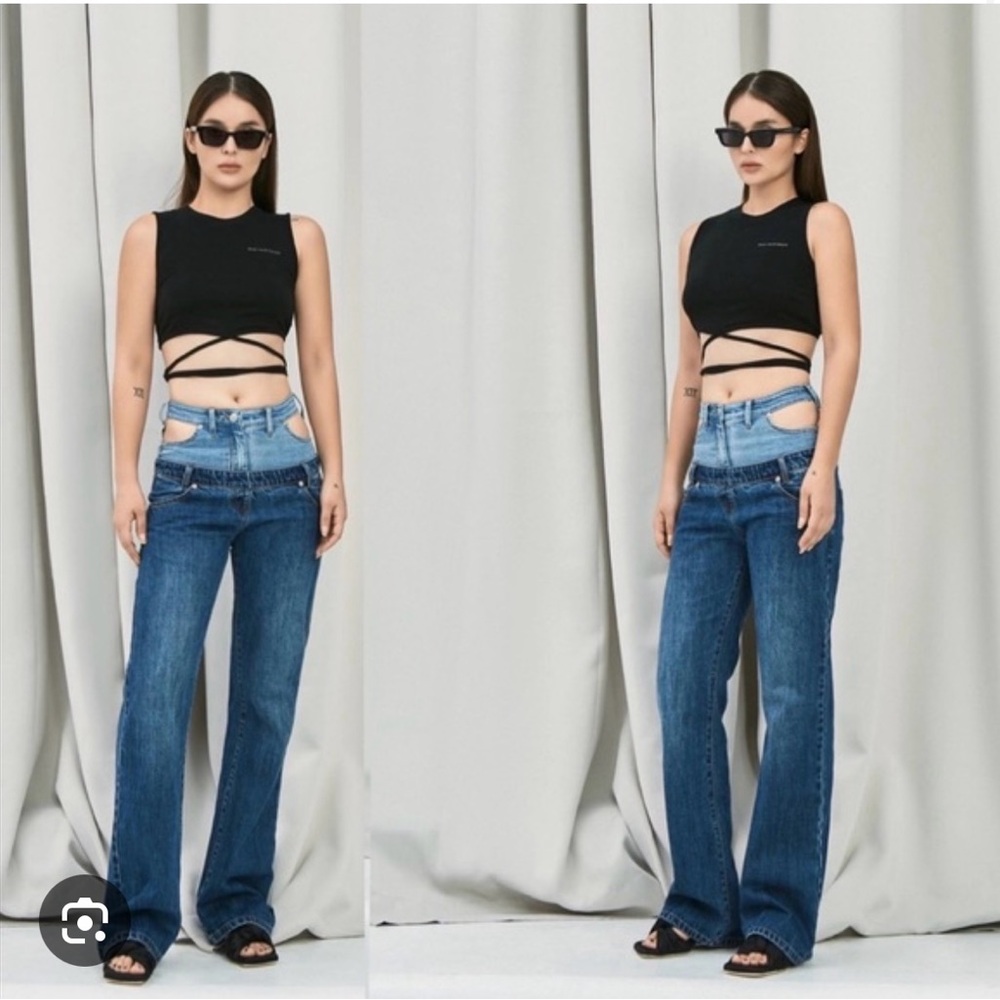 Ann Andelman high rise double waistband cut out jeans